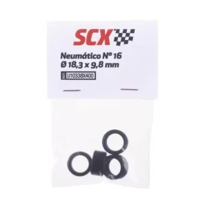 SCX 1:32 U10338 Rubber Tires – Tire Kit #16 18.3×9.8mm – Ribbed  x4 Pack