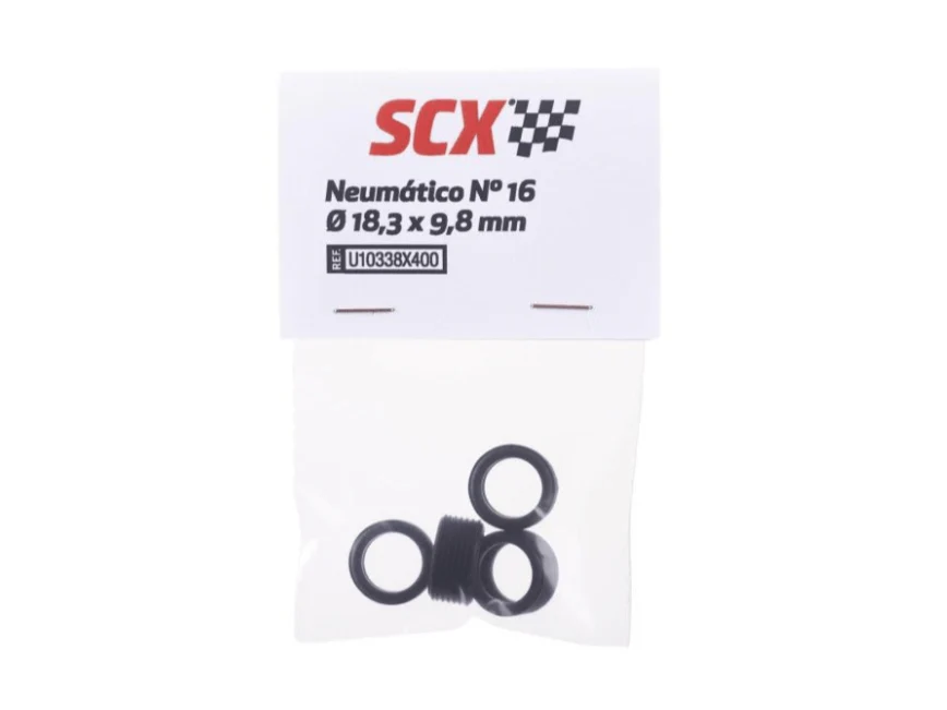 SCX 1:32 U10338 Rubber Tires - Tire Kit #16 18.3x9.8mm - Ribbed x4 Pack