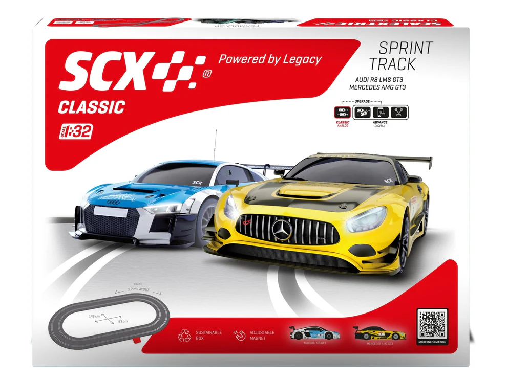 SCX Classic U10586 Sprint Track Slot Car Racing Set GT3 Cars - Audi vs. Mercedes-AMG